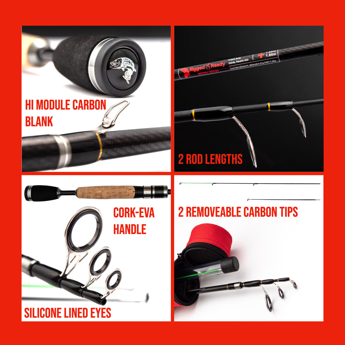 Fish Rig 180. Super Lightweight Tele Rod 180 5' 11"  & 160cm 5' 4" Options + 3 Tips