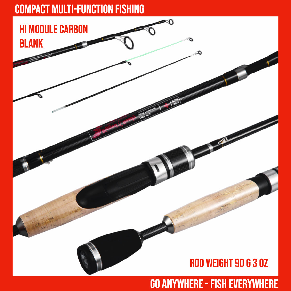 Fish Rig 180. Super Lightweight Tele Rod 180 5' 11"  & 160cm 5' 4" Options + 3 Tips
