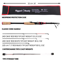 Fish Rig Max. Spin Telescopic Powerful Rod. One Rod 240cm 8' & 220cm 7' 3" Lengths +3 tips