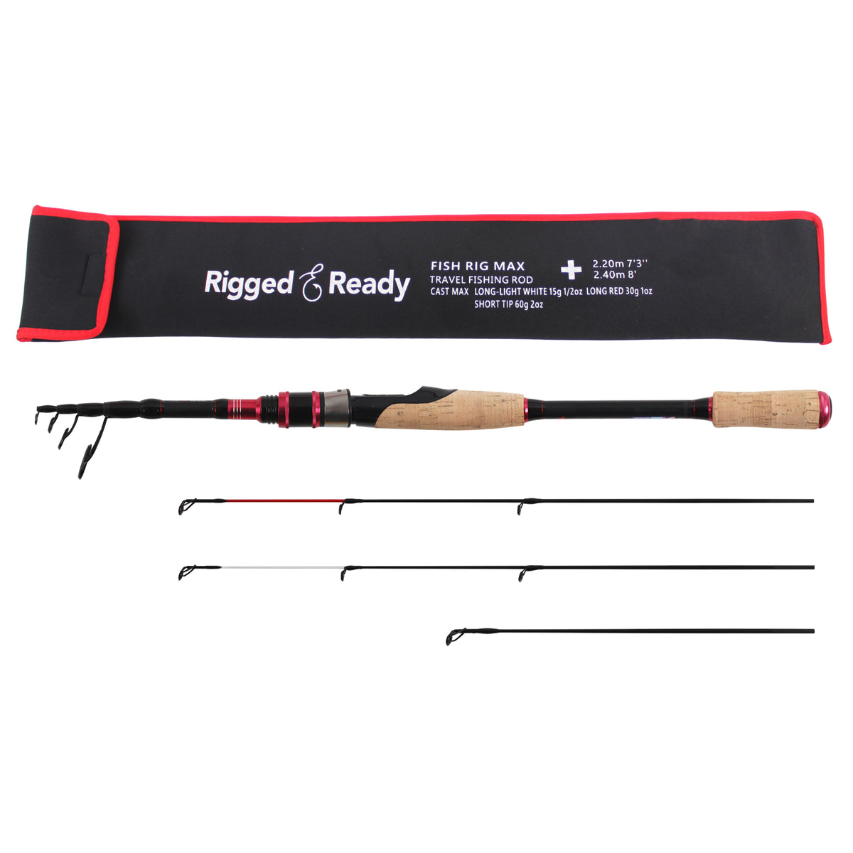 Fish Rig Max. Spin telescopic powerful rod 240cm 8' & 220cm 7' 3" options + 3 tips
