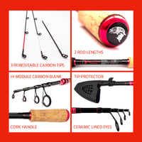 Fish Rig Max. Spin telescopic powerful rod 240cm 8' & 220cm 7' 3" options + 3 tips
