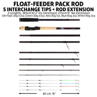 Float-Feeder Super Compact Travel Pack Rod – 2 Lengths, 5 Tips + Extension