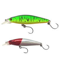 Fish Rig Floating Minnow - 2 Pack - Green 7.1cm 10g + Red cm 6g - Fish Rig Premium Barbless Lures + VMC Hooks