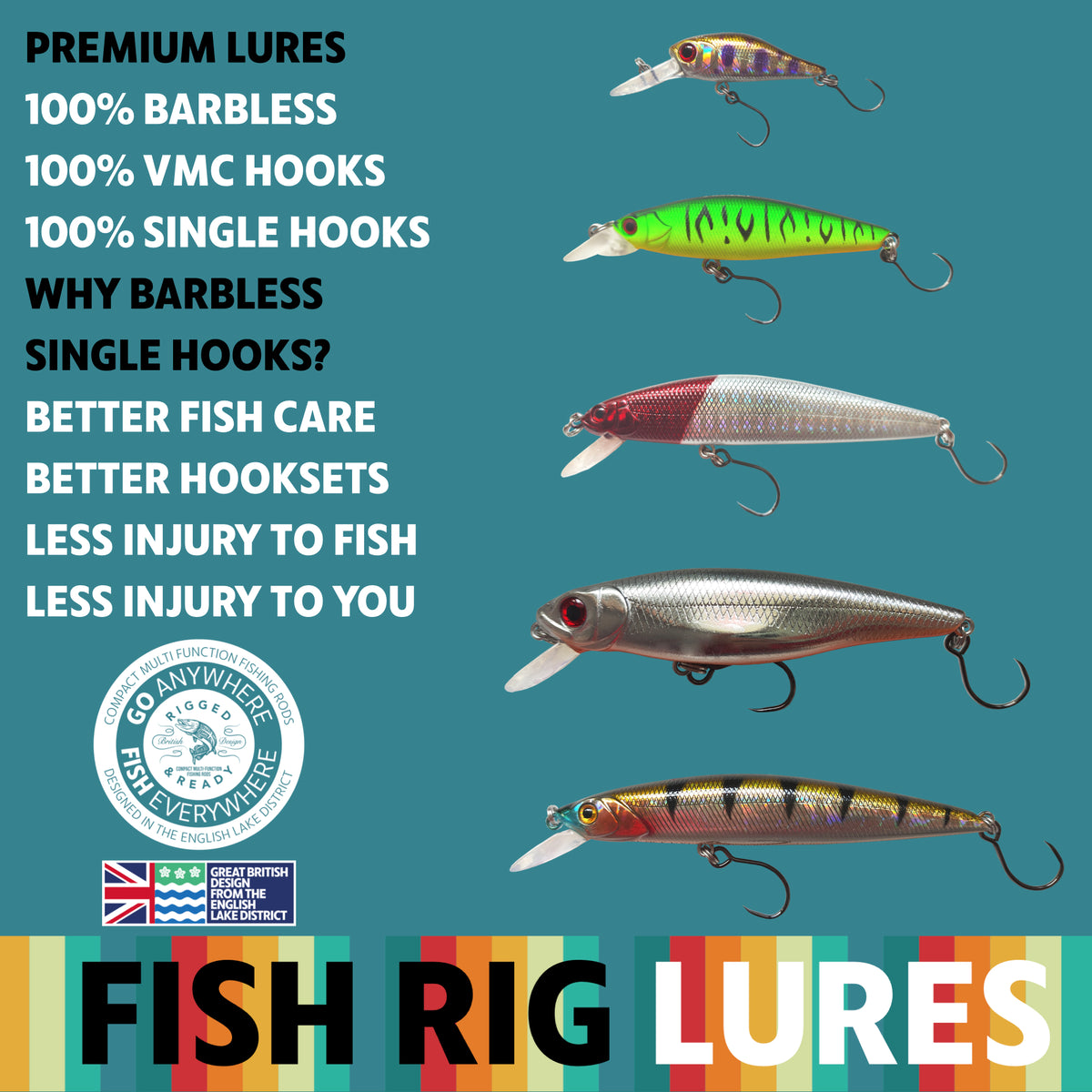 Fish Rig Floating Minnow - 2 Pack - Green 7.1cm 10g + Red cm 6g - Fish Rig Premium Barbless Lures + VMC Hooks