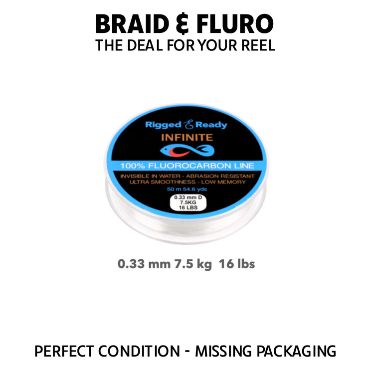 FLUROCARBON 7.5K 16lbs x 50m - DAMAGED PACKAGING - Infinite 100% fluorocarbon fishing line leader line FD