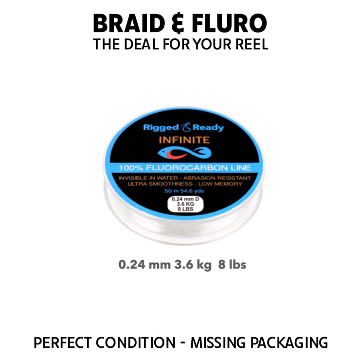 FLUROCARBON 3.6K 8lbs x 50m - DAMAGED PACKAGING - Infinite 100% fluorocarbon fishing line leader line FB