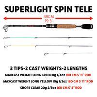 Fish Rig 180. Super Lightweight Tele Rod 180 5' 11"  & 160cm 5' 4" Options + 3 Tips
