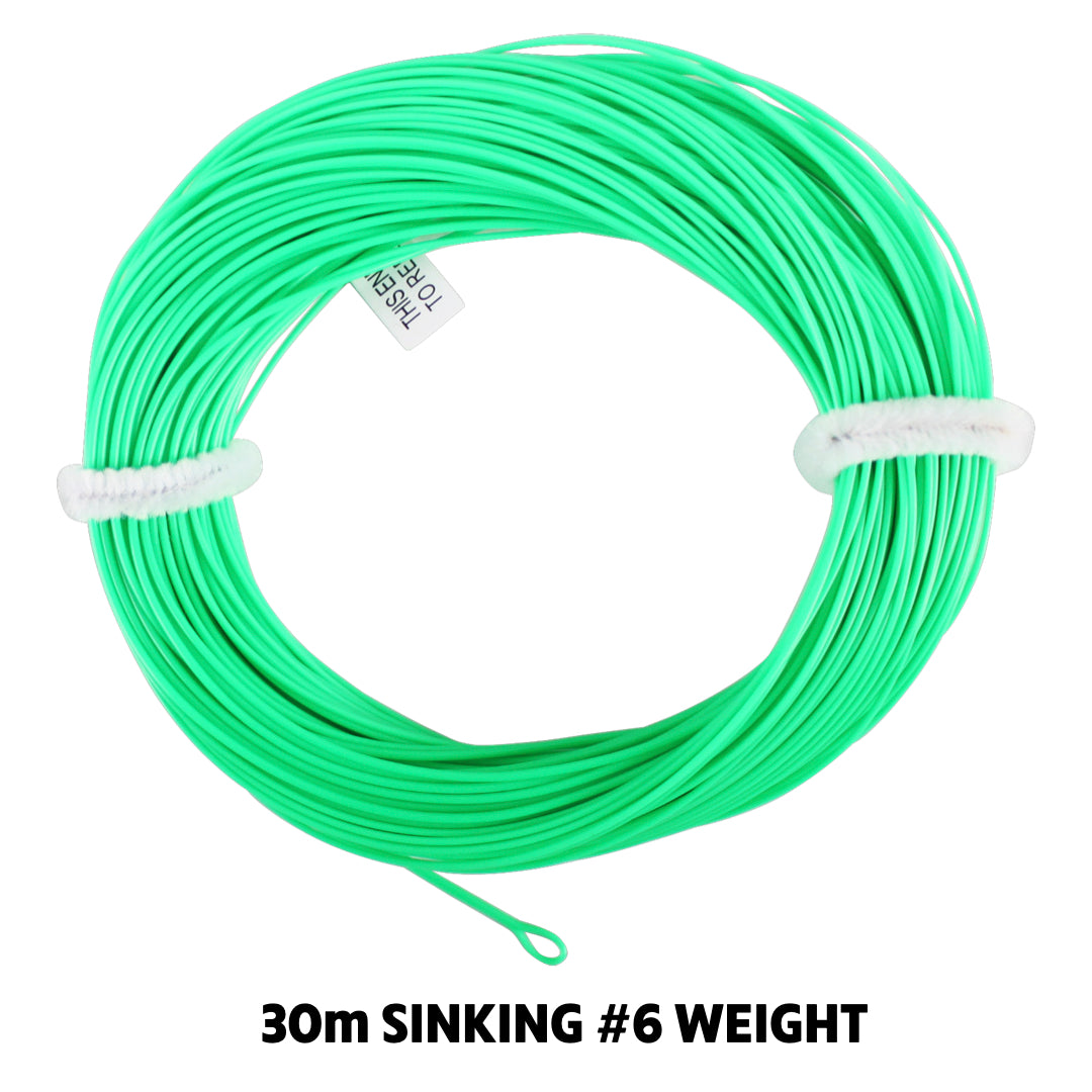 #6 Premium Fly Line Sinking (Green). Double Welded Loops. Weight Forward. WF6S