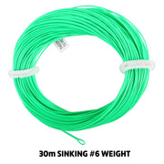 #6 Premium Fly Line Sinking (Green). Double Welded Loops. Weight Forward. WF6S