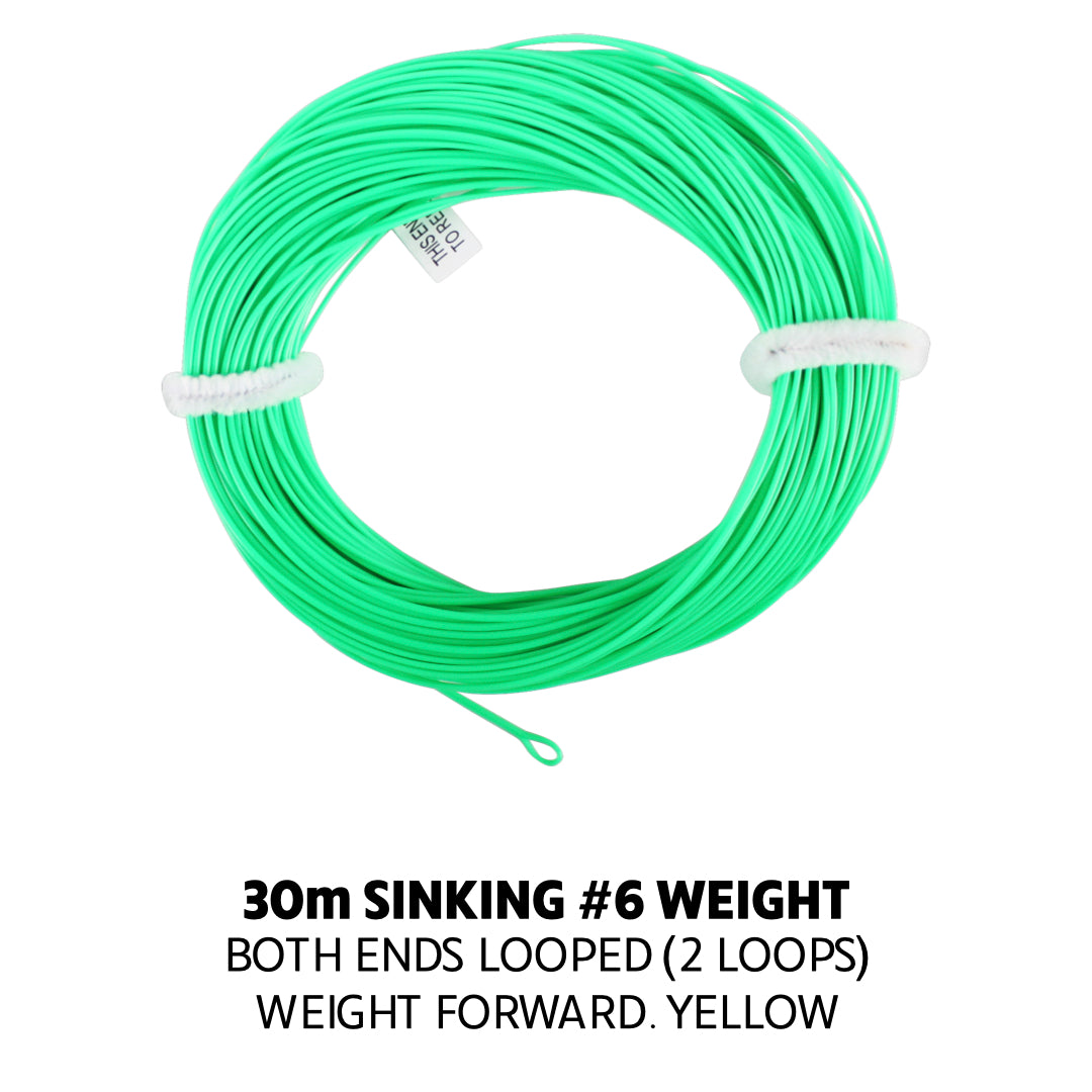 #6 Premium Fly Line Sinking (Green). Double Welded Loops. Weight Forward. WF6S