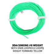 #6 Premium Fly Line Sinking (Green). Double Welded Loops. Weight Forward. WF6S