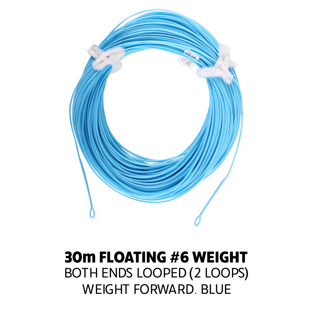 #6 Premium Floating Fly Line 30m (98'6"). Double Looped. Weight Forward (Blue) WF6F