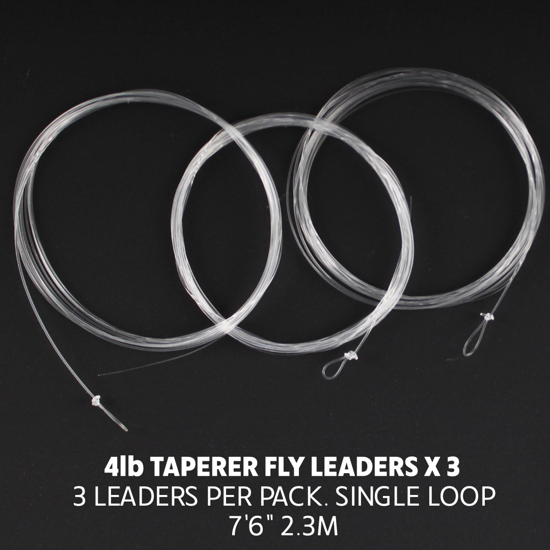 Tapered Fly Leader 4lb x 3 (7'6" 2.3M) 3 Leaders per pack. Single Loop (4X)