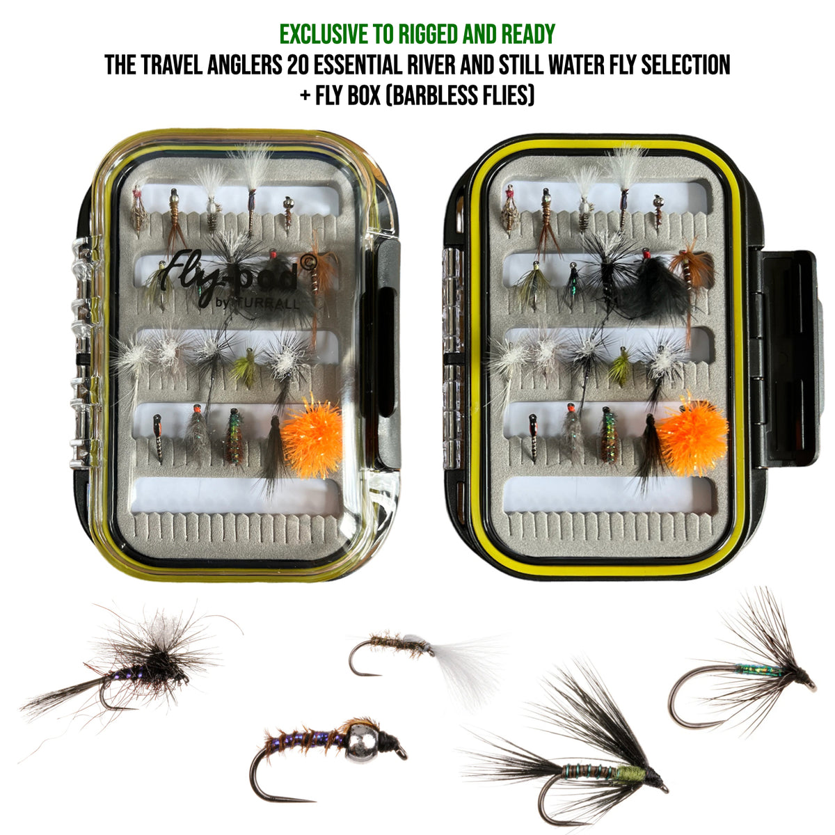Fishing Flies. 20 Essential River & Still Water Flies + Fly Box. Turrall’s Exclusive for R&R