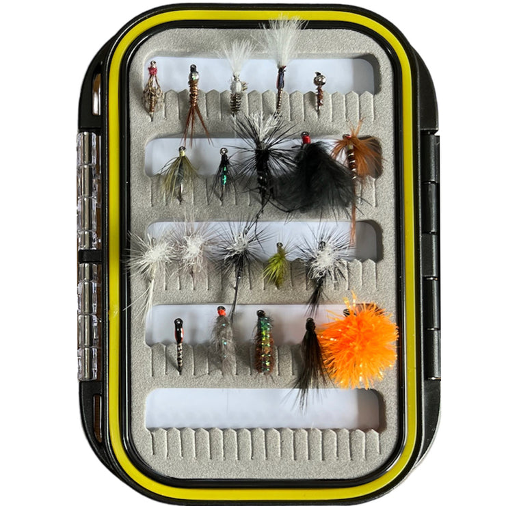 20 Essential River & Still Water Flies + Fly Box. Turrall’s Exclusive for R&R