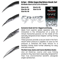 Gripz-Wide Gape Barbless Hook Set. 50 Hooks 5 Sizes 4, 8, 10, 12, 16 x 10 Hooks
