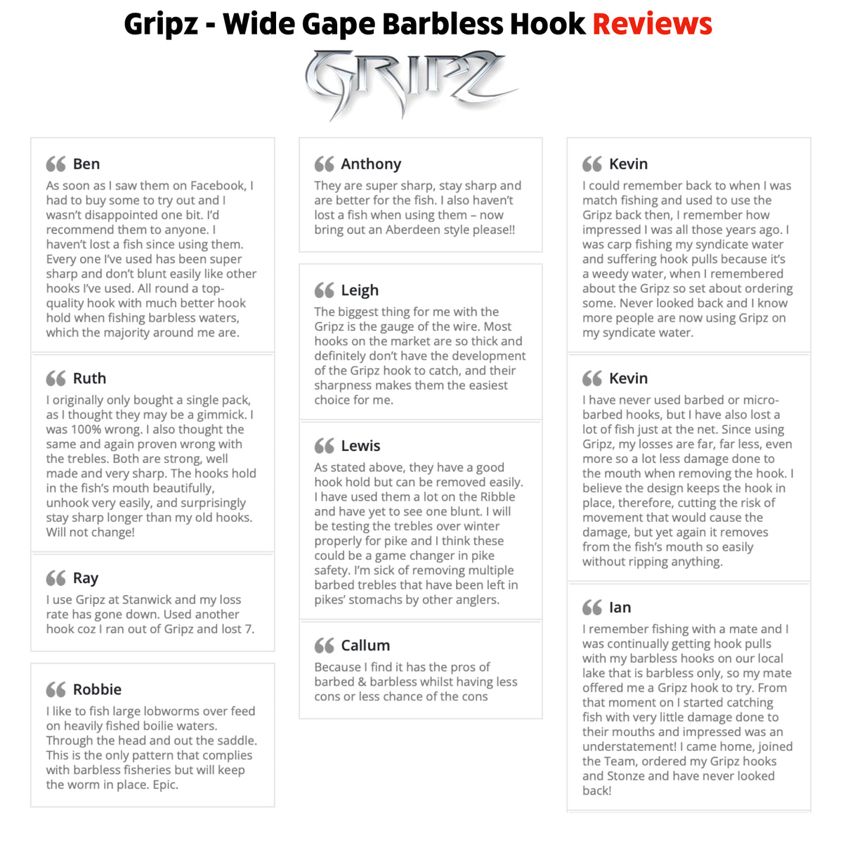 Gripz-Wide Gape Barbless Hook Set. 50 Hooks 5 Sizes 4, 8, 10, 12, 16 x 10 Hooks