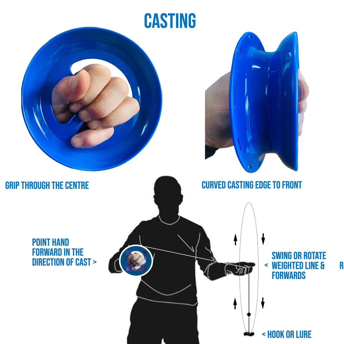 Hand Caster 16cm 6 1/4" Ring-finger holes-Fishing-Kite Fly-Christmas lights (no line)