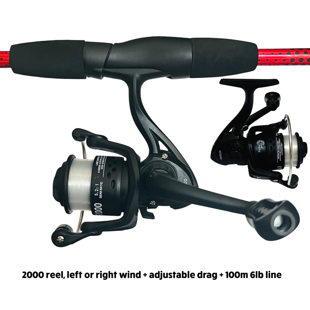 K Fish Combo By Rigged & Ready. 170cm Rod, Reel, Line, Tackle Box, Tackle, Fishing Guide (60cm compact)