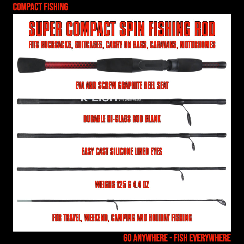K Fish Rucksack Rod Spin. 5'7" 170cm 5 Section Rod + Soft Case. 2OG C Weight