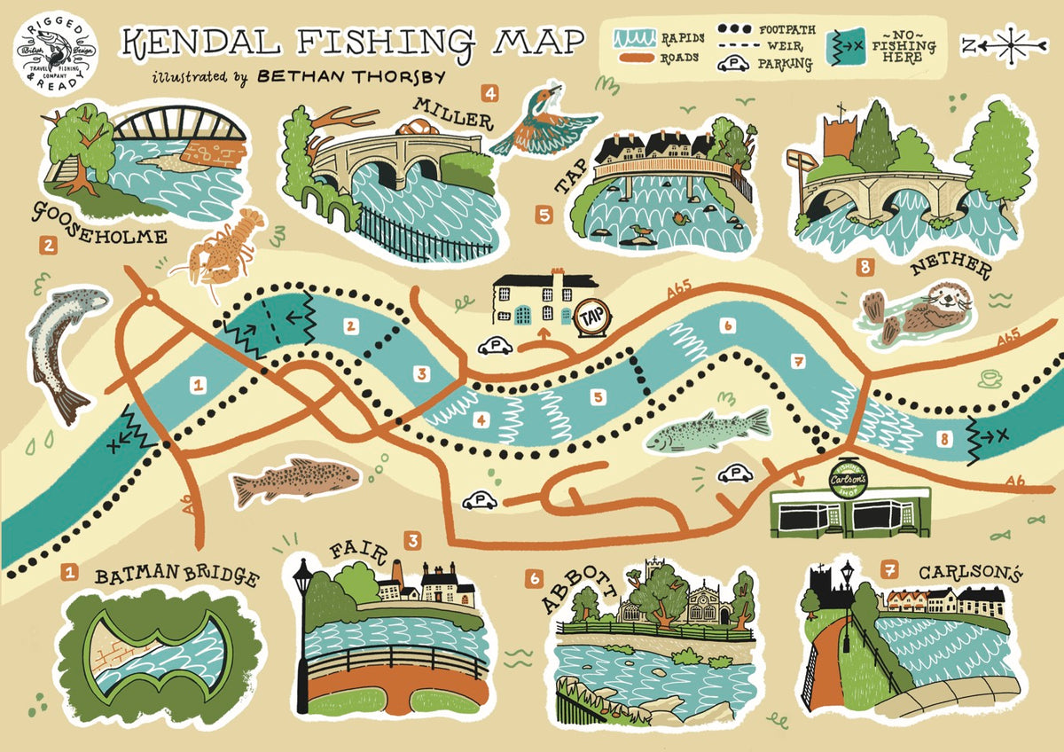 Free Fishing Kendal River Kent Kendal Post Card - Free Fishing Map & Postcard