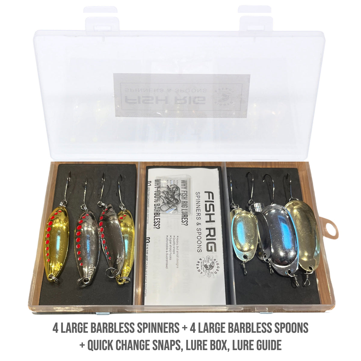 Fish Rig 8 Large Spinners & Spoons Set Fish Rig 100% Barbless
