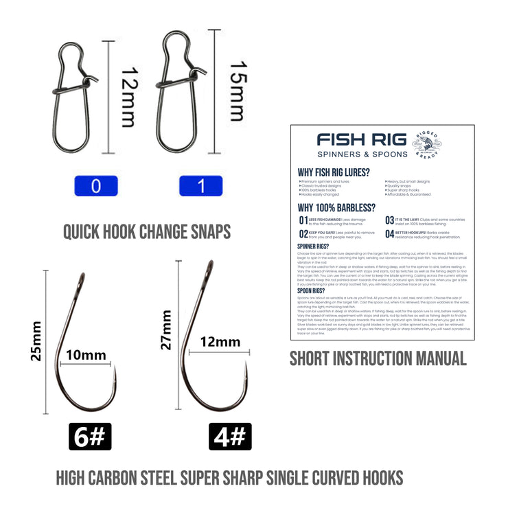 8 Large Spinners & Spoons Set Fish Rig 100% Barbless
