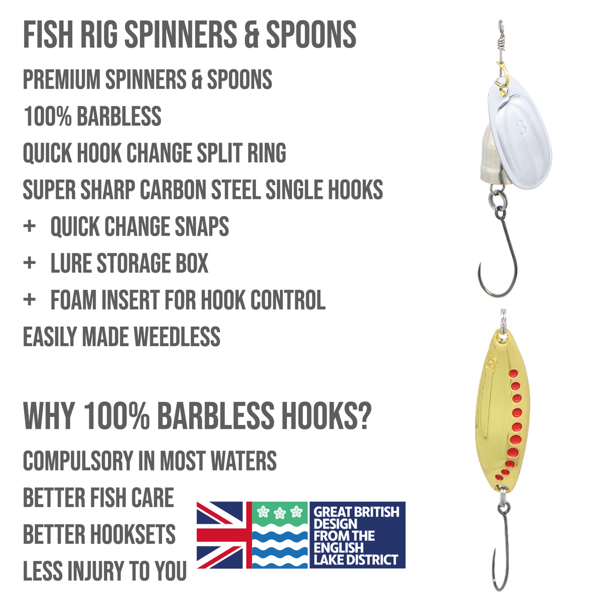 Fish Rig 8 Large Spinners & Spoons Set Fish Rig 100% Barbless