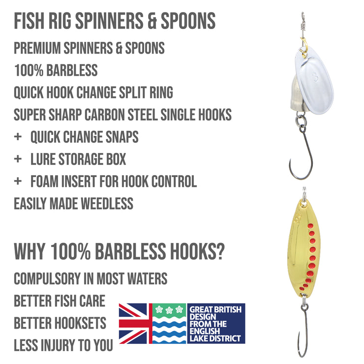 8 Large Spinners & Spoons Set Fish Rig 100% Barbless