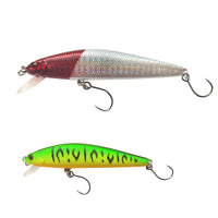 Fish Rig Floating Minnow - 2 Pack - Red 9cm 11.5g + Green 7cm 6.5g - Fish Rig Premium Barbless Lures + VMC Hooks