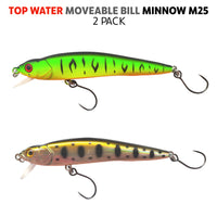 Fish Rig Top Water "Moveable Bill" Minnow 9cm 8g - 2 PACK - Fish Rig Premium Barbless Lures + VMC Hooks