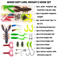 Fish Rig-Mixed Soft Lures Tungsten Jigs+Weights+Hooks Fishing Set-20 Pieces