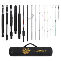 Rigged and Ready X Ultimate 32-in-1 Spin-Baitcast-Fly Travel Fishing Rod - Up to 56 Fishing Techniques Max 280cm 9’2” Min 107cm 3’6” Cast-Spin Micro Trigger 7 Tips + 17 Interchangeable Parts