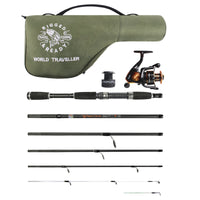 World Traveller Rod-Reel-Case Combo. 1 Rod, 2 tips, 2 lengths 215cm 7’ & 190cm 6'3"