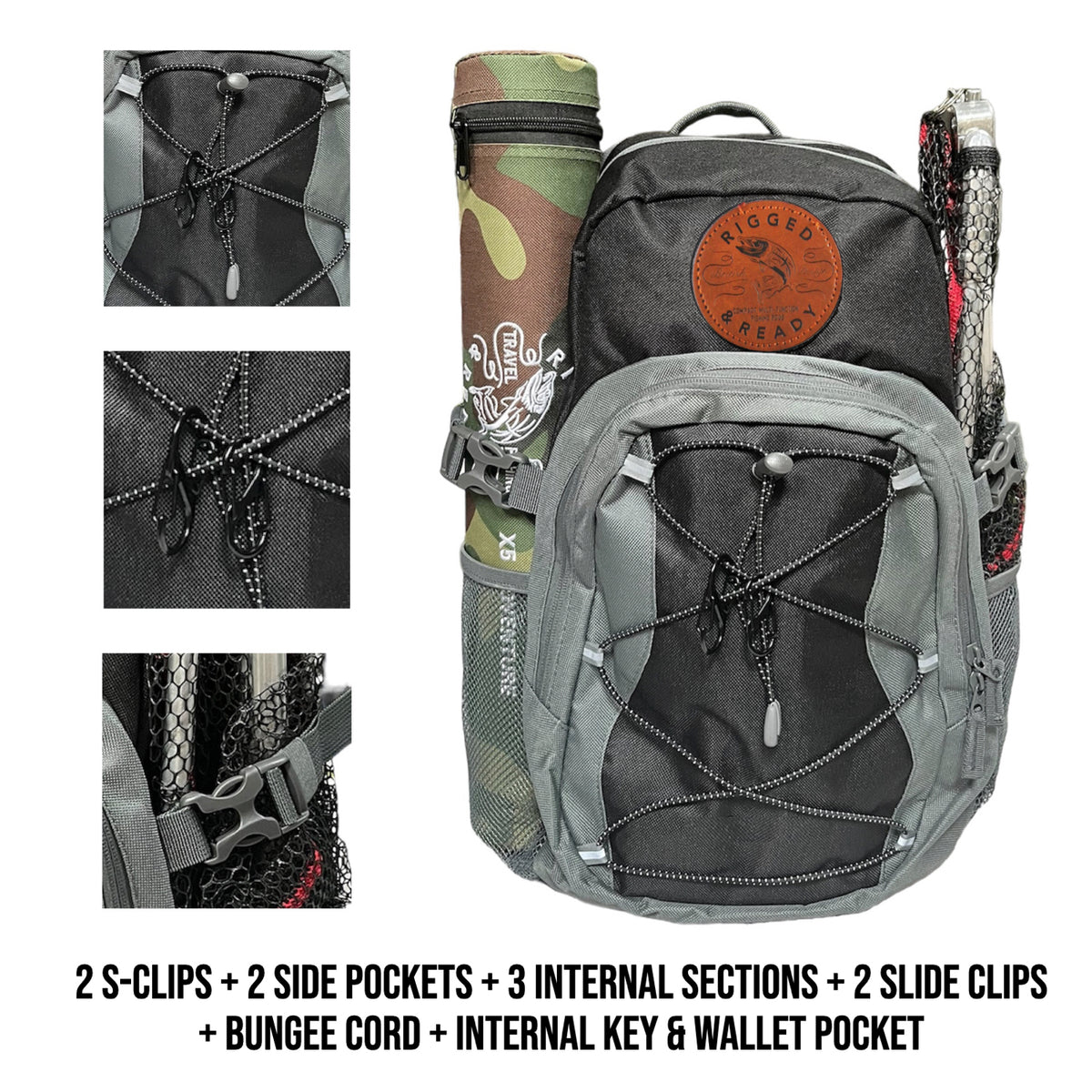 The Travel Fishing Rucksack - 30 L. Ideal for Rigged and Ready Rods. NEW BADGE