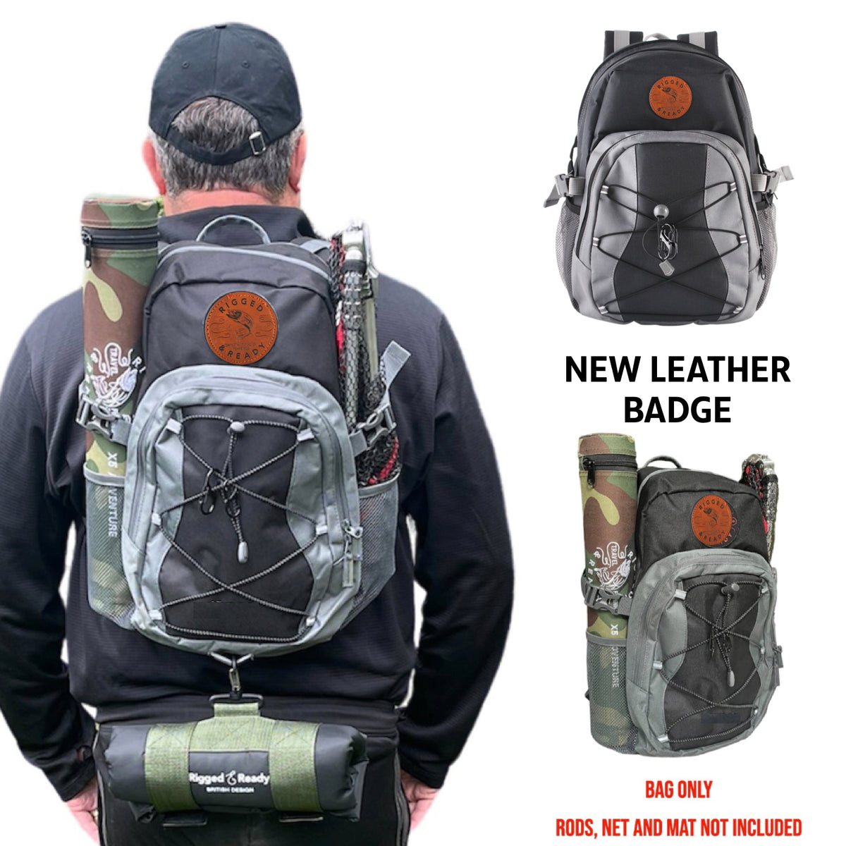 The Travel Fishing Rucksack - 30 L. Ideal for Rigged and Ready Rods. NEW BADGE