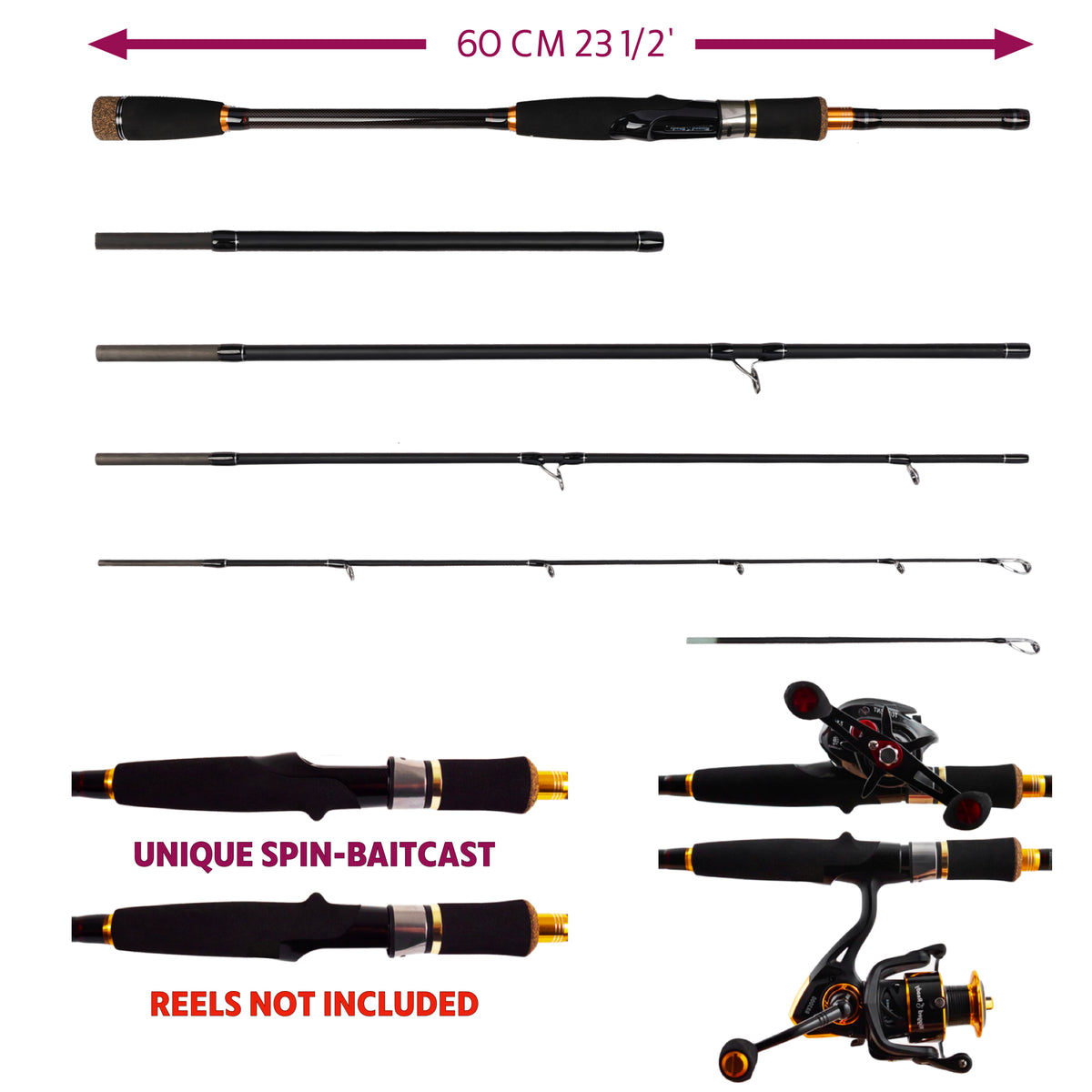 Predator Max Spin-Cast. Unique Predator-Spin-Baitcast Powerful Rod with Micro Trigger + Extension = 4 lengths & Cast Weights