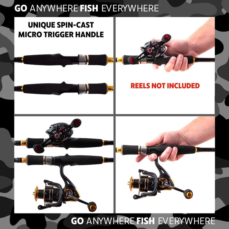 Predator Max P-S-B. Unique Predator-Spin-Baitcast Powerful Rod with Micro Trigger + Extension = 4 lengths & Cast Weights