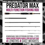 Predator Max. Unique Spin-Baitcast Rod + Unique Micro Trigger + Rod Extension = 4 lengths & Cast Weights