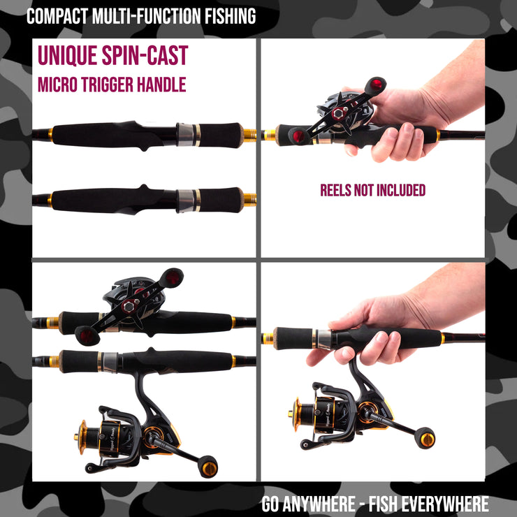 Predator Max. Unique Spin-Baitcast Rod + Unique Micro Trigger + Rod Extension = 4 lengths & Cast Weights