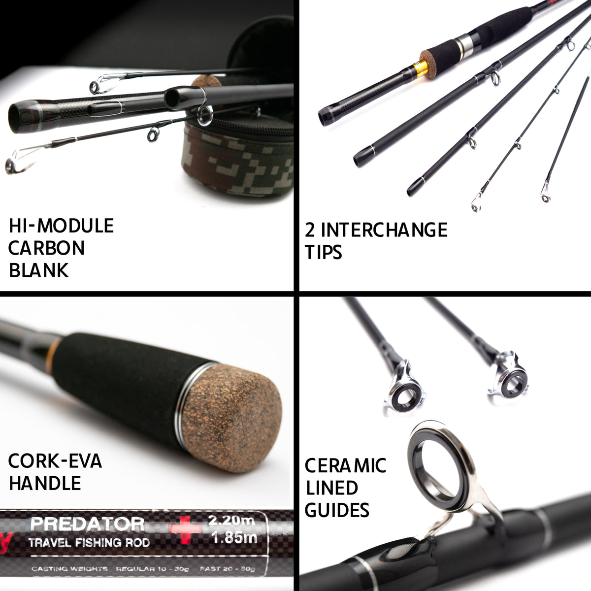 Predator. Unique Spin-Baitcast Rod + Micro Trigger 220cm 7'3"+185cm 6' Lengths + 2 Tips