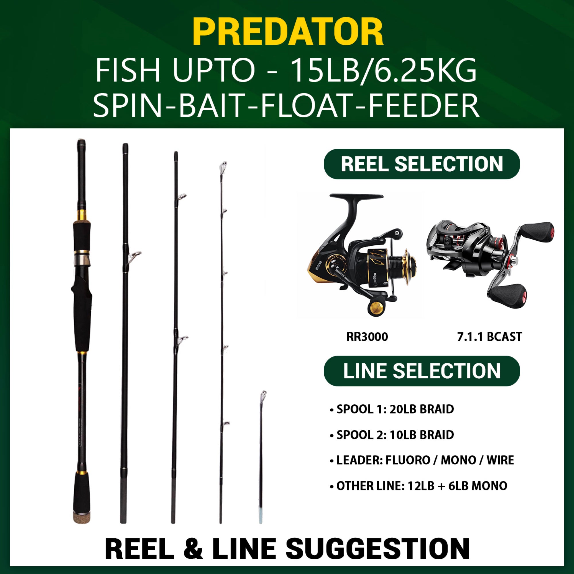 Rigged and Ready Predator Cast-Spin Unique Fishing Rod
