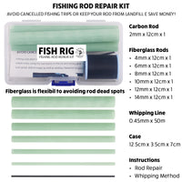 Fishing Rod Repair Kit. 7 x 12cm Replacement Insert Parts + Whipping Thread + Instructions