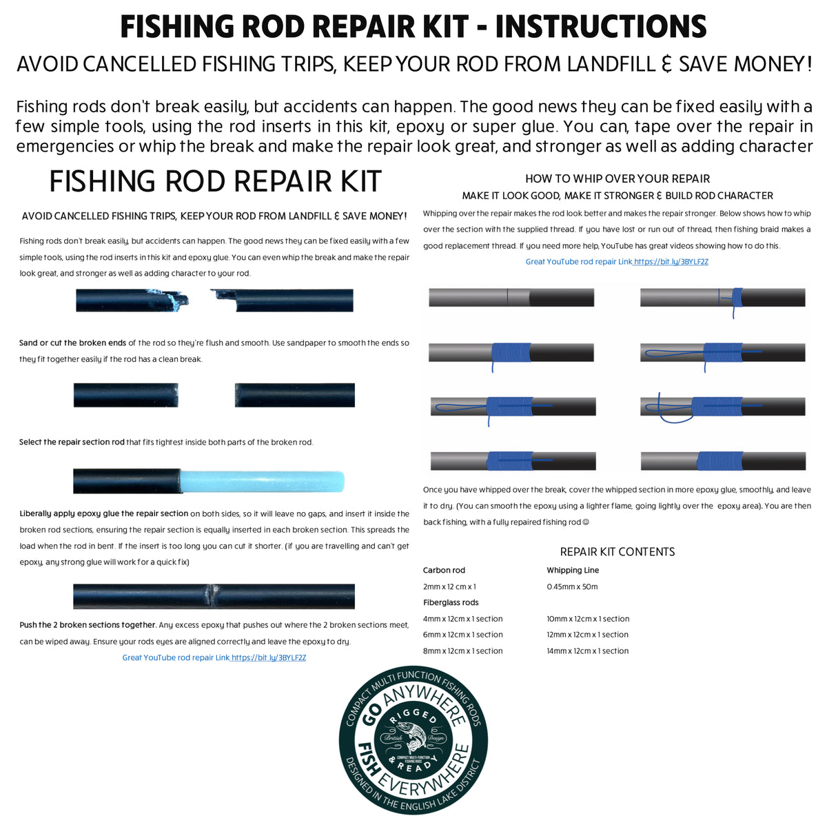 carbon fishing pole repair kit Fishing Rod Repair Kit with Replacement Insert Parts