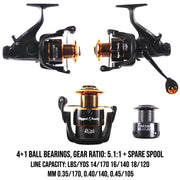 RR5000 Baitrunner, 4+1 Ball Bearings, Gear Ration: 5.1:1, Front & Rear Drag, Max Drag power: 11kg max, Salt Protection