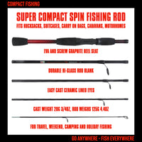 Rucksack Fishing Spinning Rod 5' 6" 170 cm. Compact Length 15.5’ 40 cm. Max Cast Weight 20g (3/4oz)
