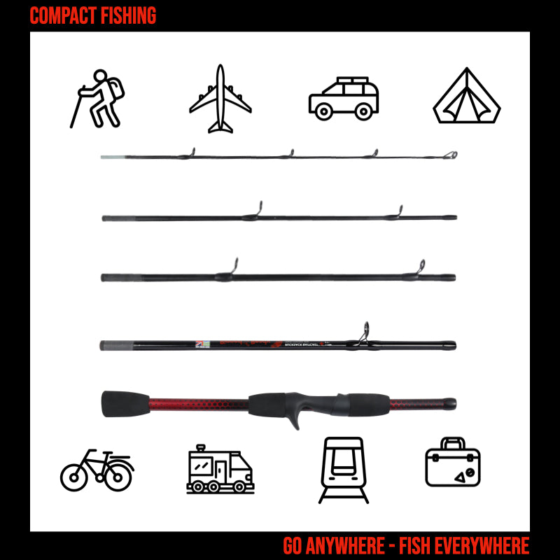Rucksack Baitcast Travel Fishing Rod 5' 6" 170 cm. Compact Length 15.5’ 40 cm. Max Cast W 20g