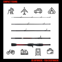 Rucksack Baitcast Travel Fishing Rod 5' 6" 170 cm. Compact Length 15.5’ 40 cm. Max Cast W 20g