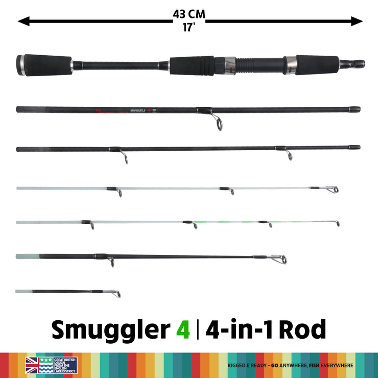 Smuggler 4 Kayak Compact Travel Spinning Rod - 4 tips, 3 lengths Max 154cm Min 108cm