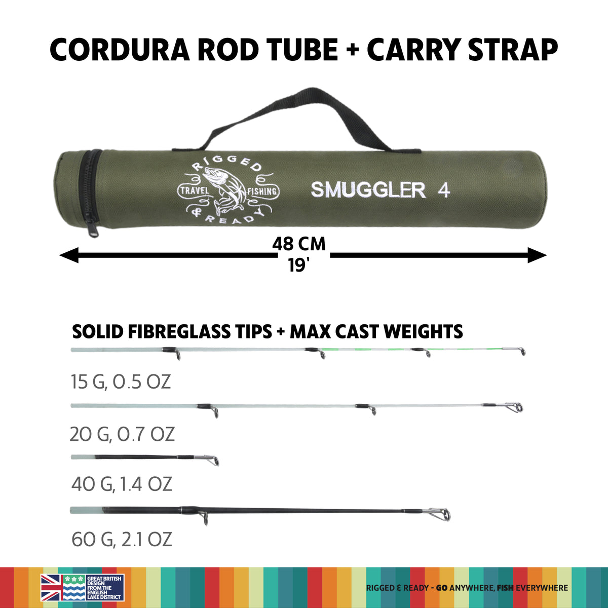 Smuggler 4 Kayak Compact Travel Spinning Rod - 4 tips, 3 lengths Max 154cm Min 108cm